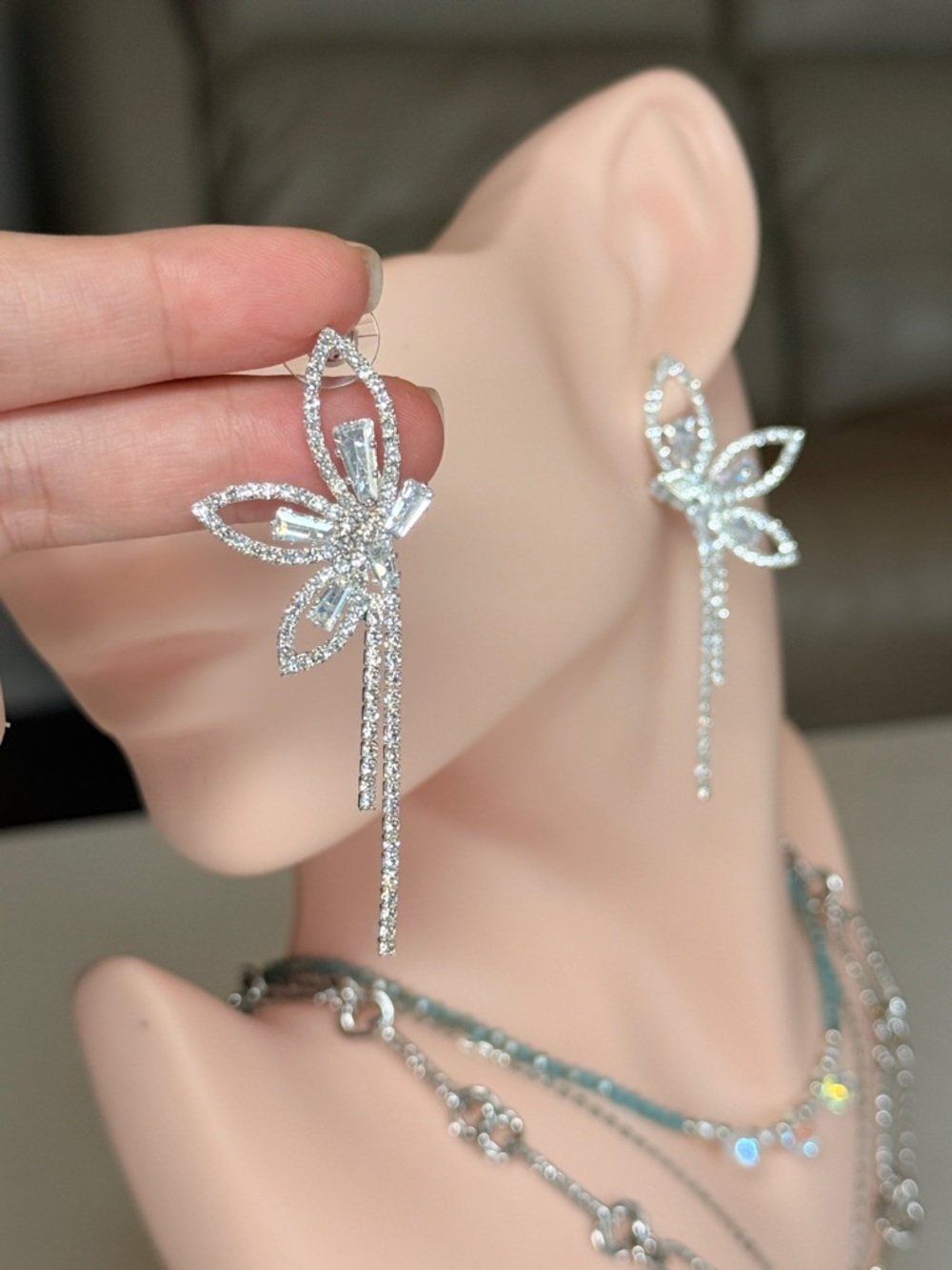 Silver Floral Drop Earrings With Cubic Zirconia